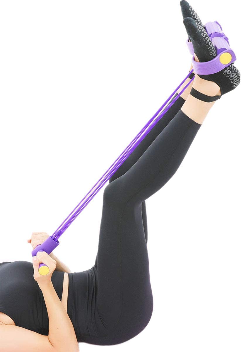 Foot Pedal Resistance Band Elastic Sit-Up Pull Rope Yoga Fitness Gym - Elastic Pull Ropes Tummy Trimmer (Random Colors)