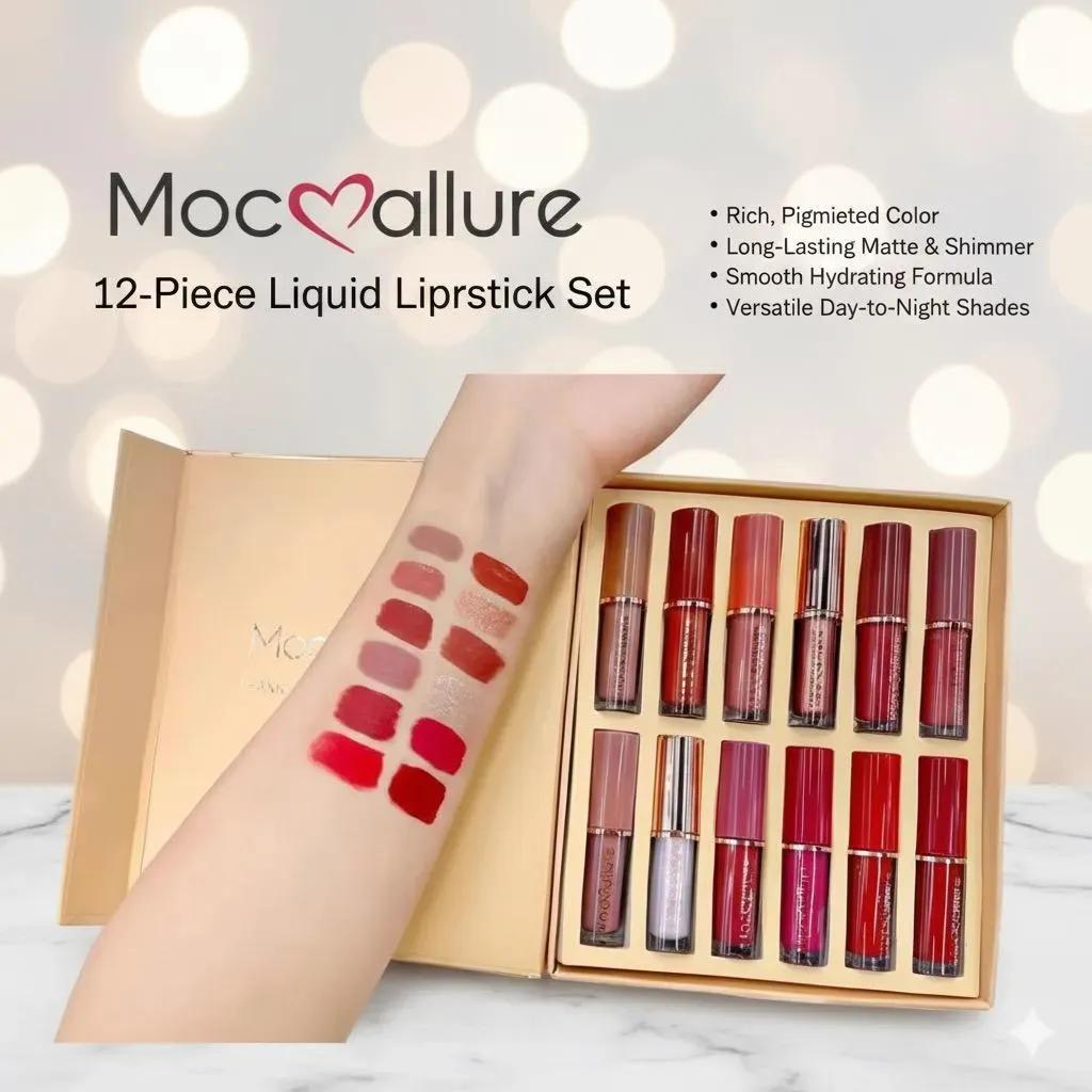 Mocallure 12-Pc Matte Lip Gloss Kit – Waterproof & Long Lasting