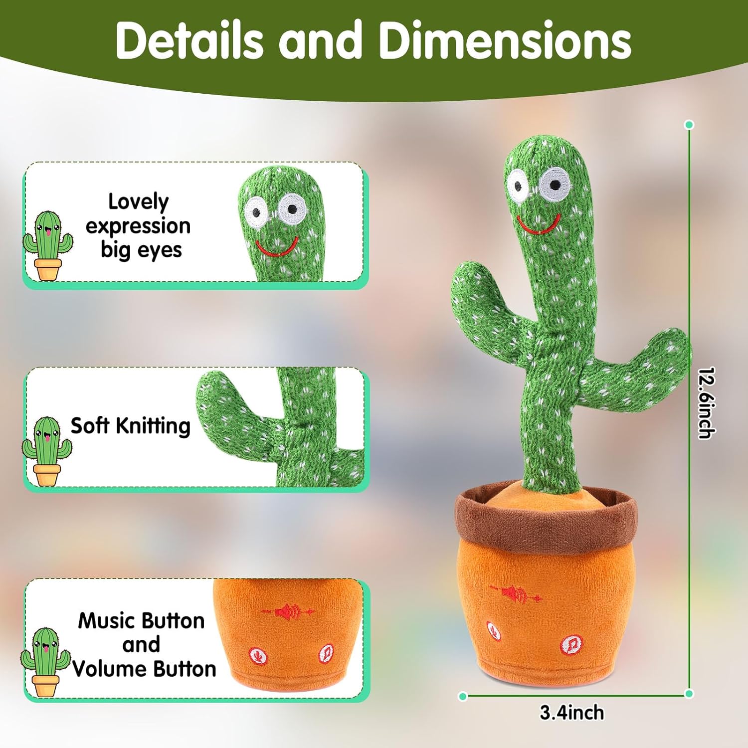 Rechargeable Talking & Dancing Cactus Toy with Music & Light