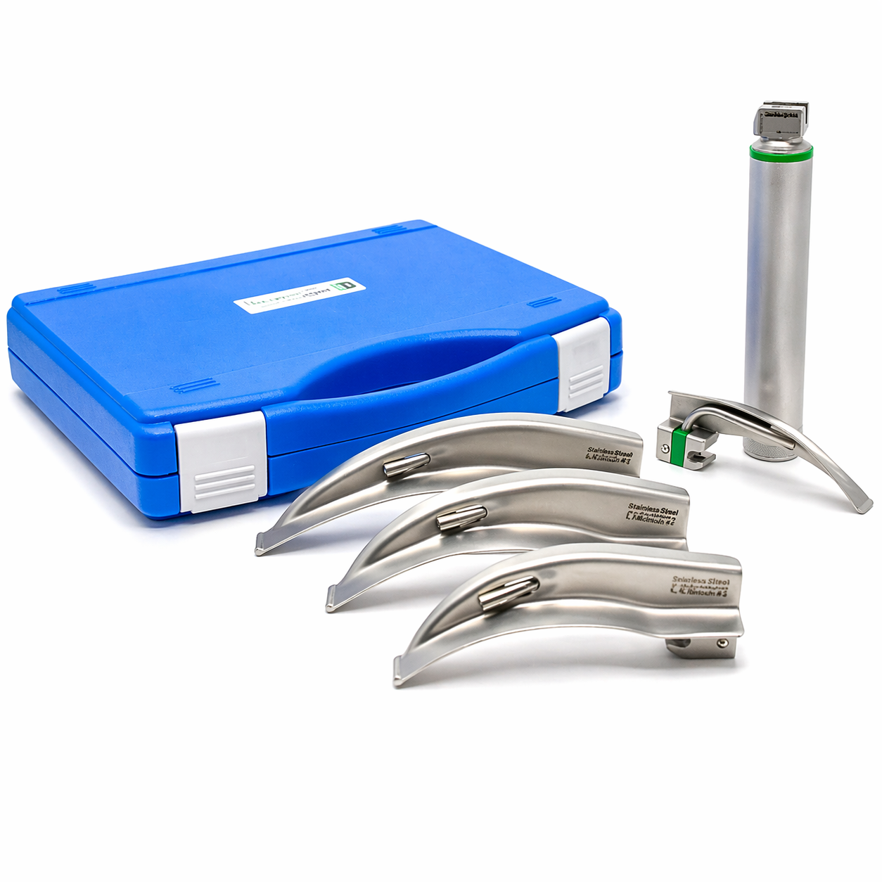 Fiber Optic Laryngoscope Set with 4 Blades (S: Adult)