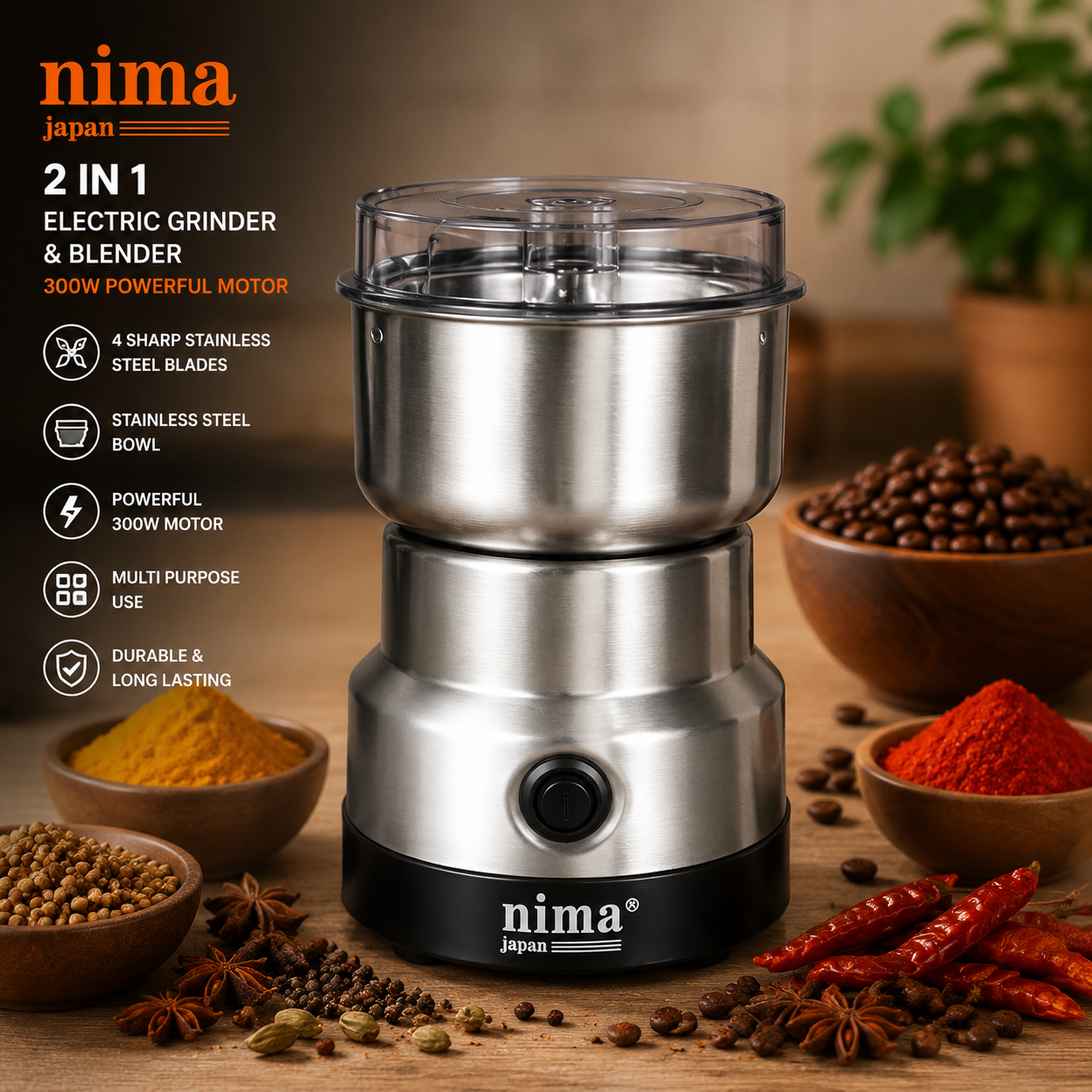 2 in 1 Grinder Stainless Steel Electric Machine Nima & Raf Electric Grinder 4 Blades